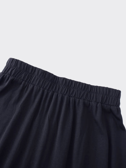 Elastic Waist T-Shirt Skirt-Navy