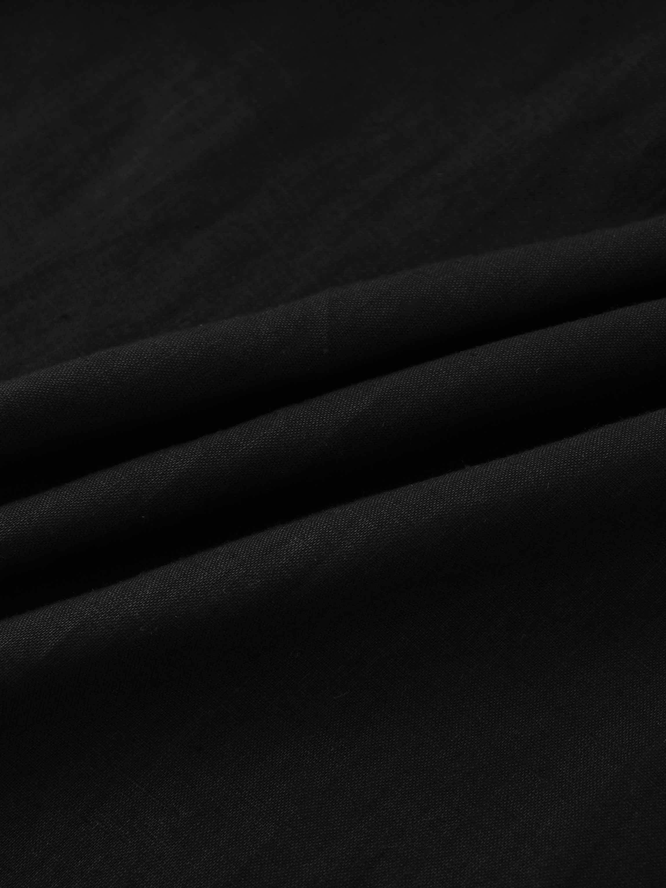 Gathered Waist Linen Skirt-Black