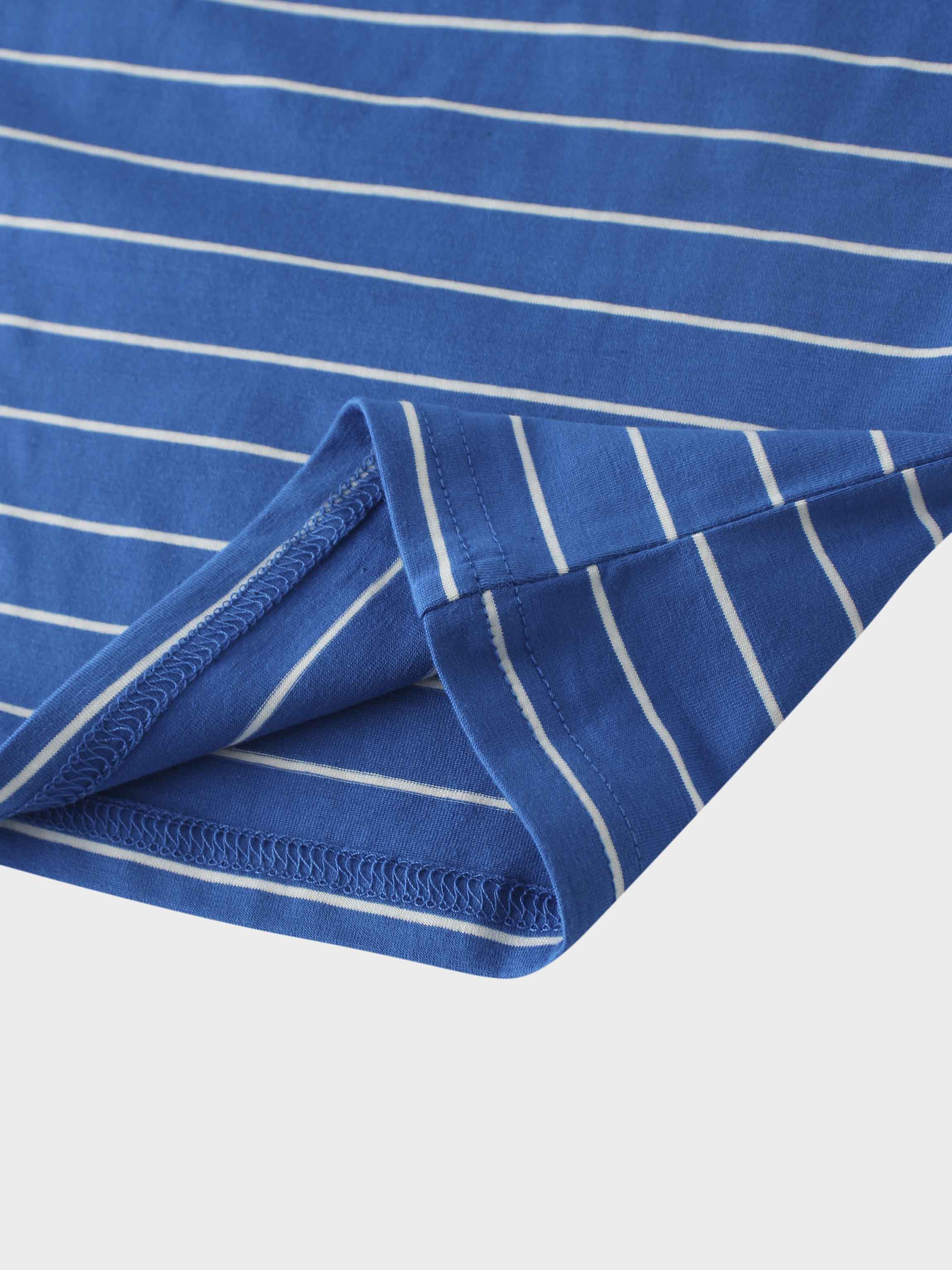 Striped Collar Snap Tee-Cobalt Blue/White