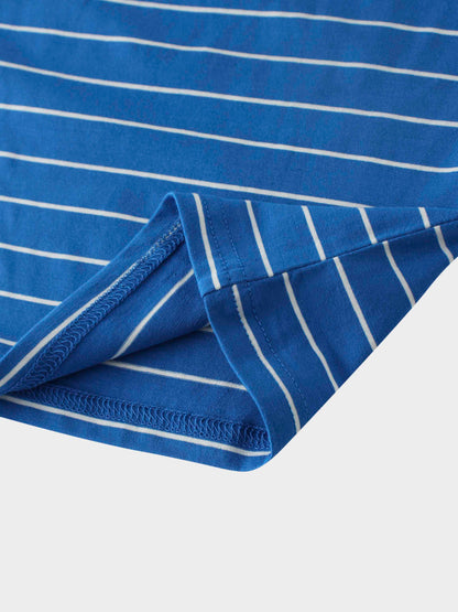 Striped Collar Snap Tee-Cobalt Blue/White