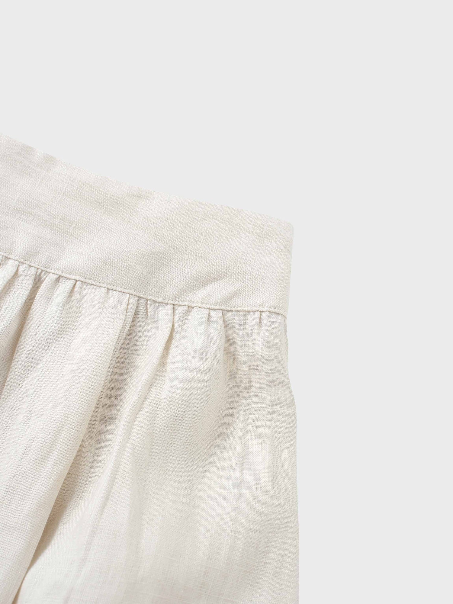 Gathered Waist Linen Skirt-Ecru