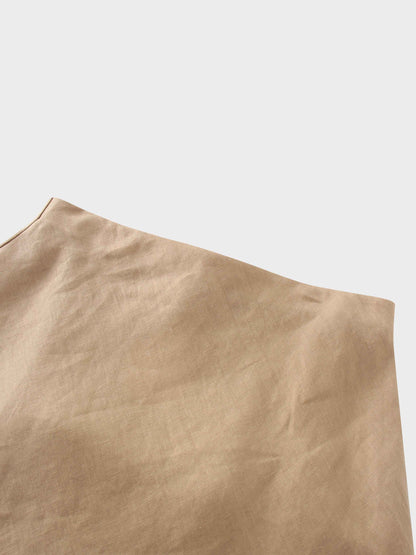 Linen Slip Skirt-Tan