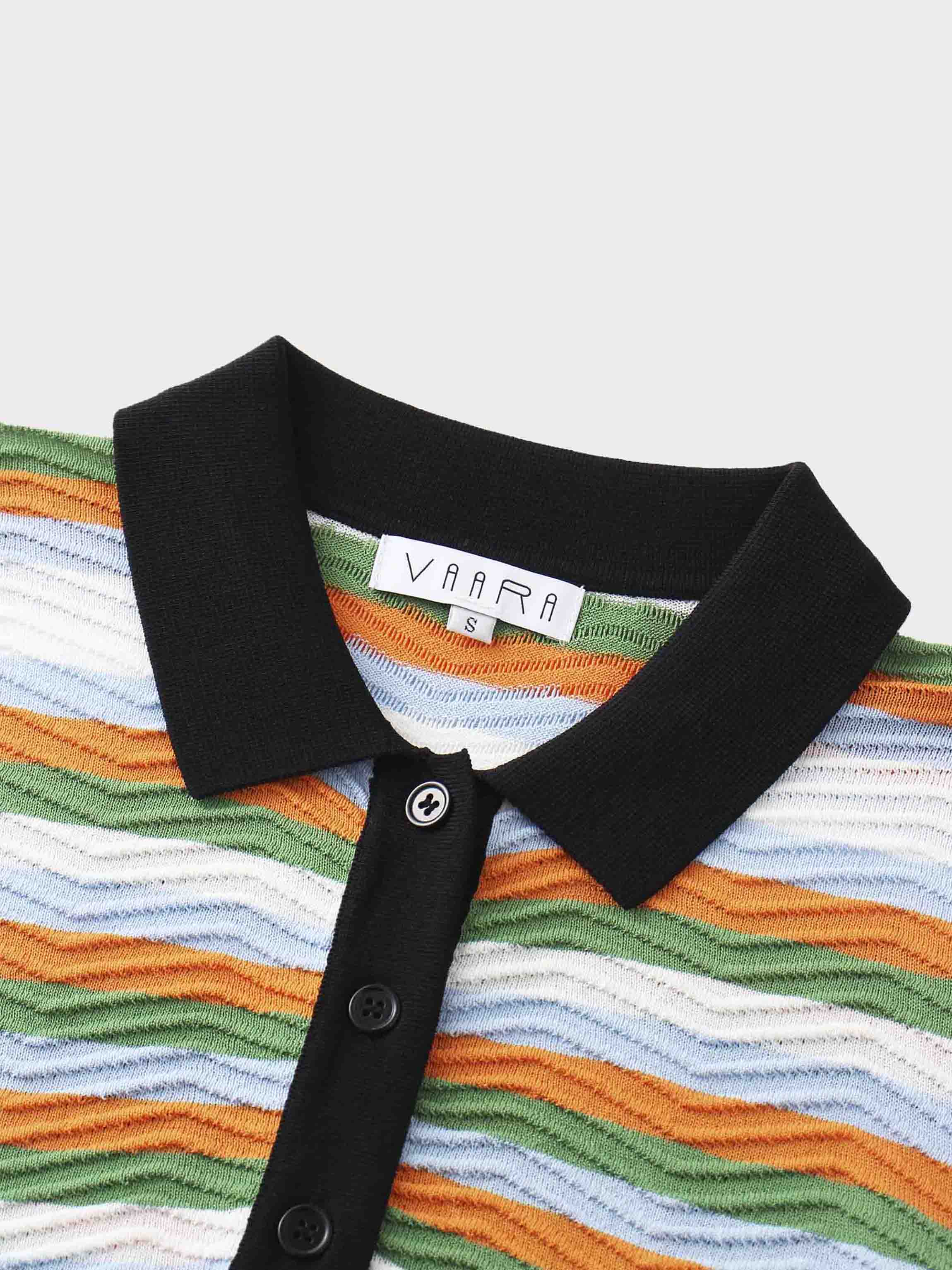 Scallop Edge Collar Sweater-Blue/Orange Stripes
