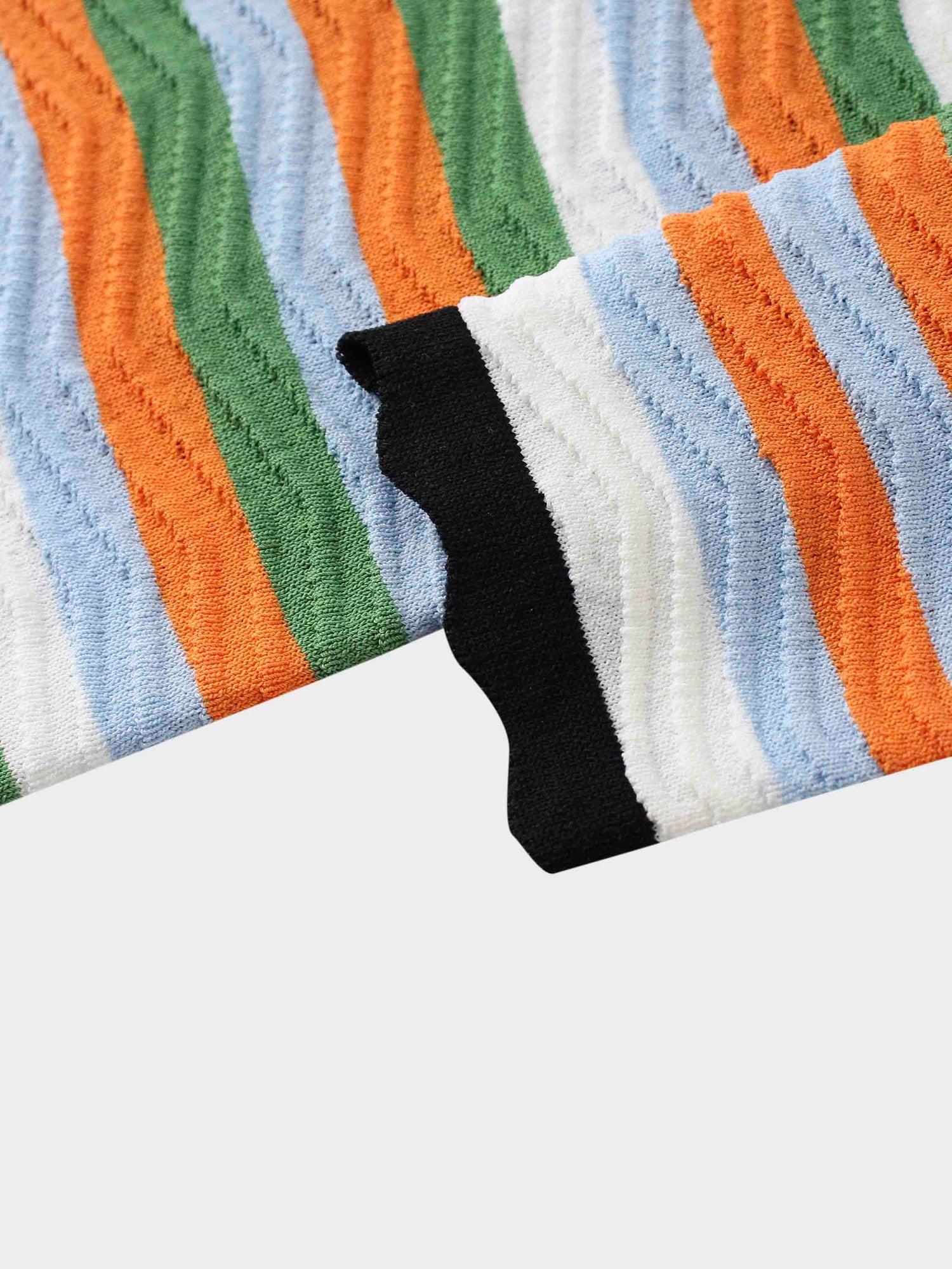 Scallop Edge Collar Sweater-Blue/Orange Stripes