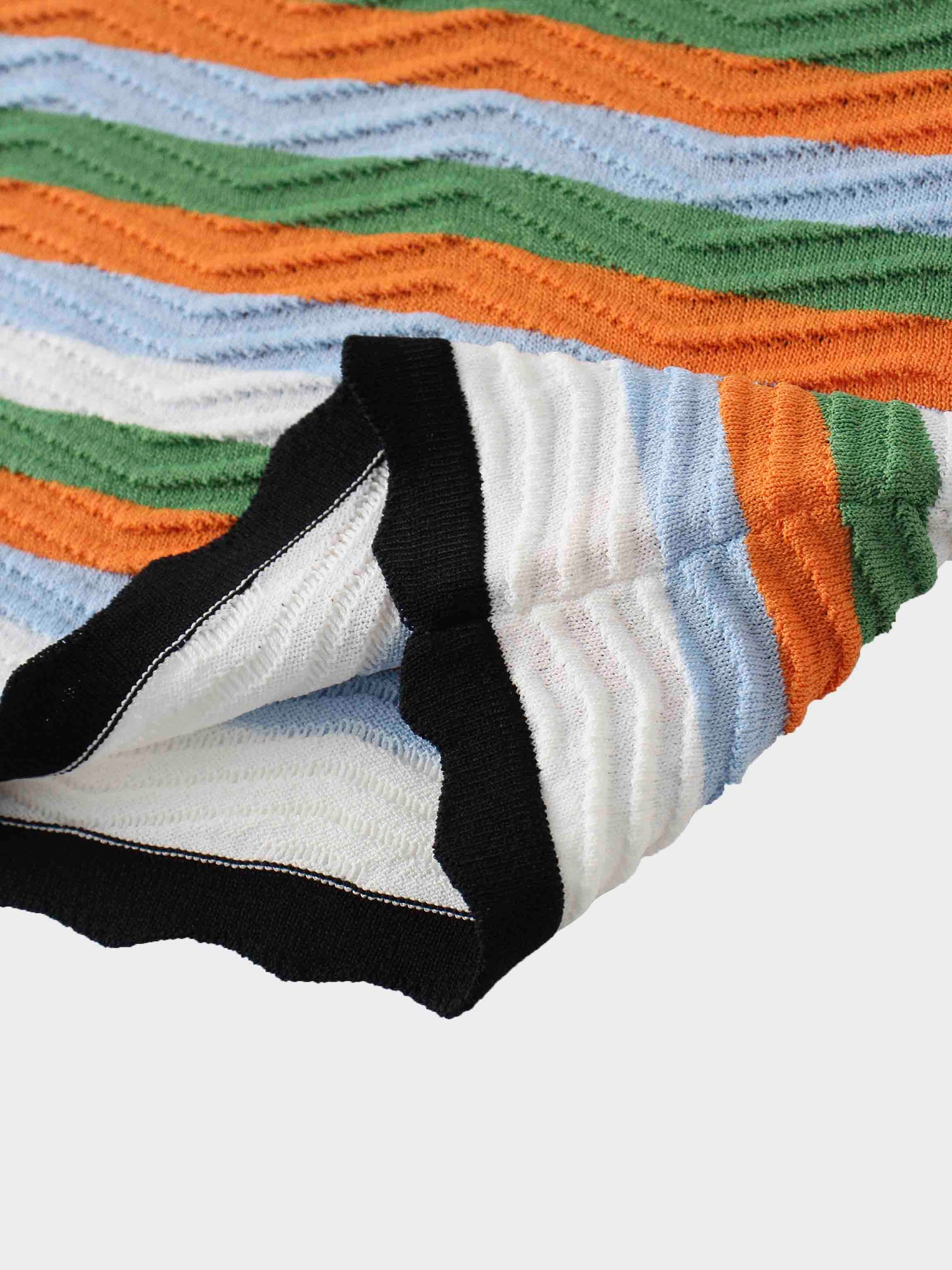 Scallop Edge Collar Sweater-Blue/Orange Stripes