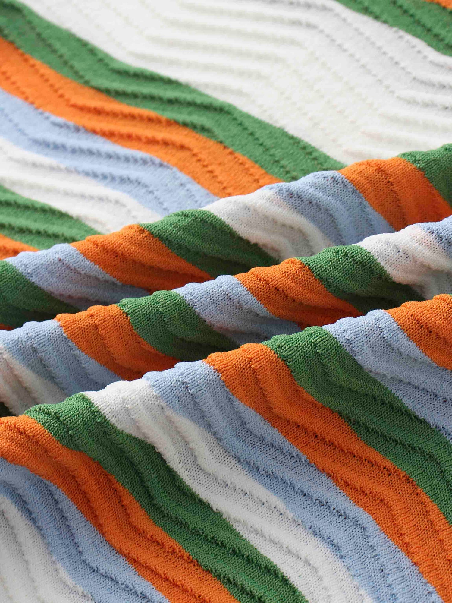 Scallop Edge Collar Sweater-Blue/Orange Stripes