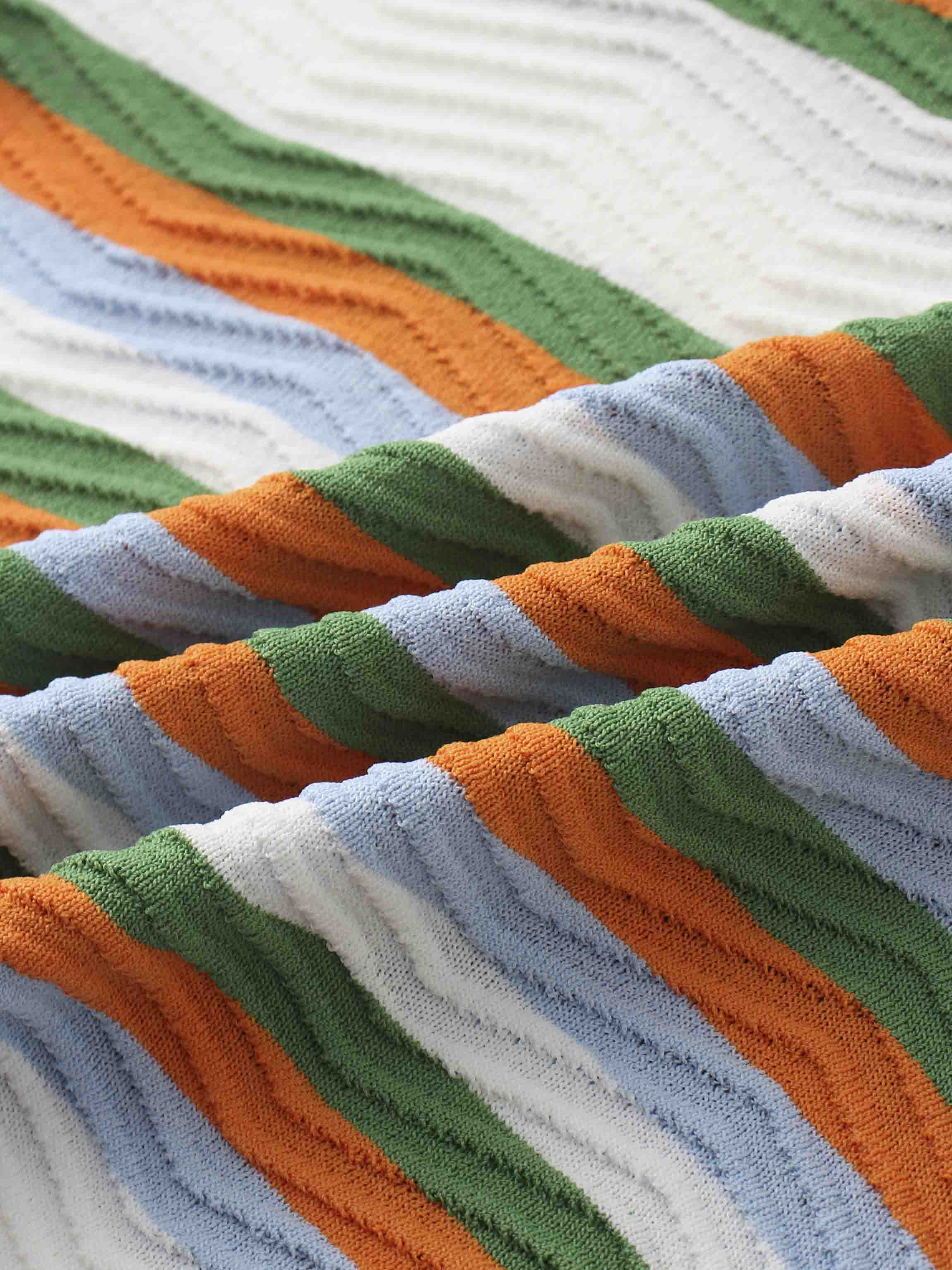 Scallop Edge Collar Sweater-Blue/Orange Stripes