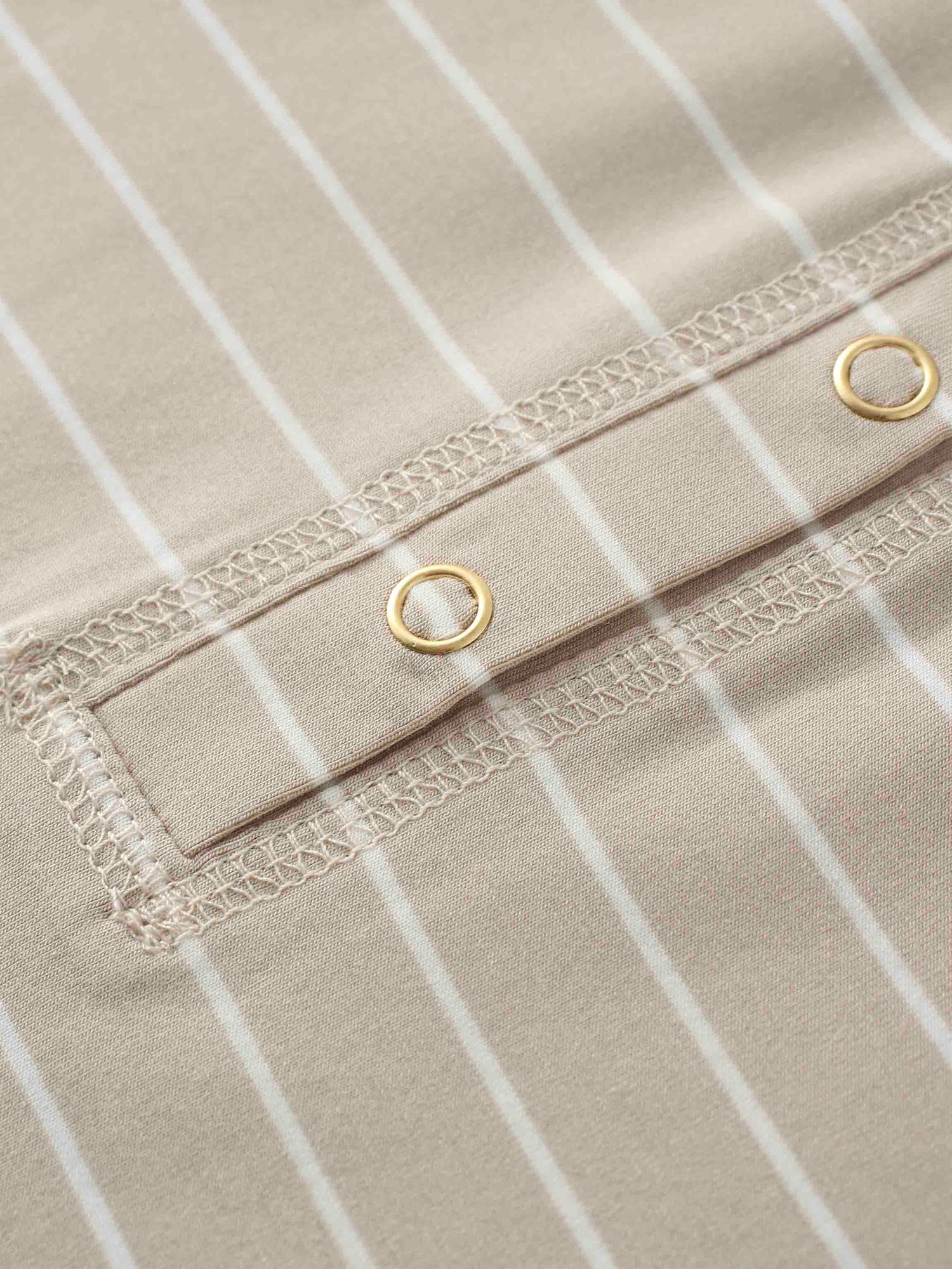 Striped Collar Snap Tee-Tan/White