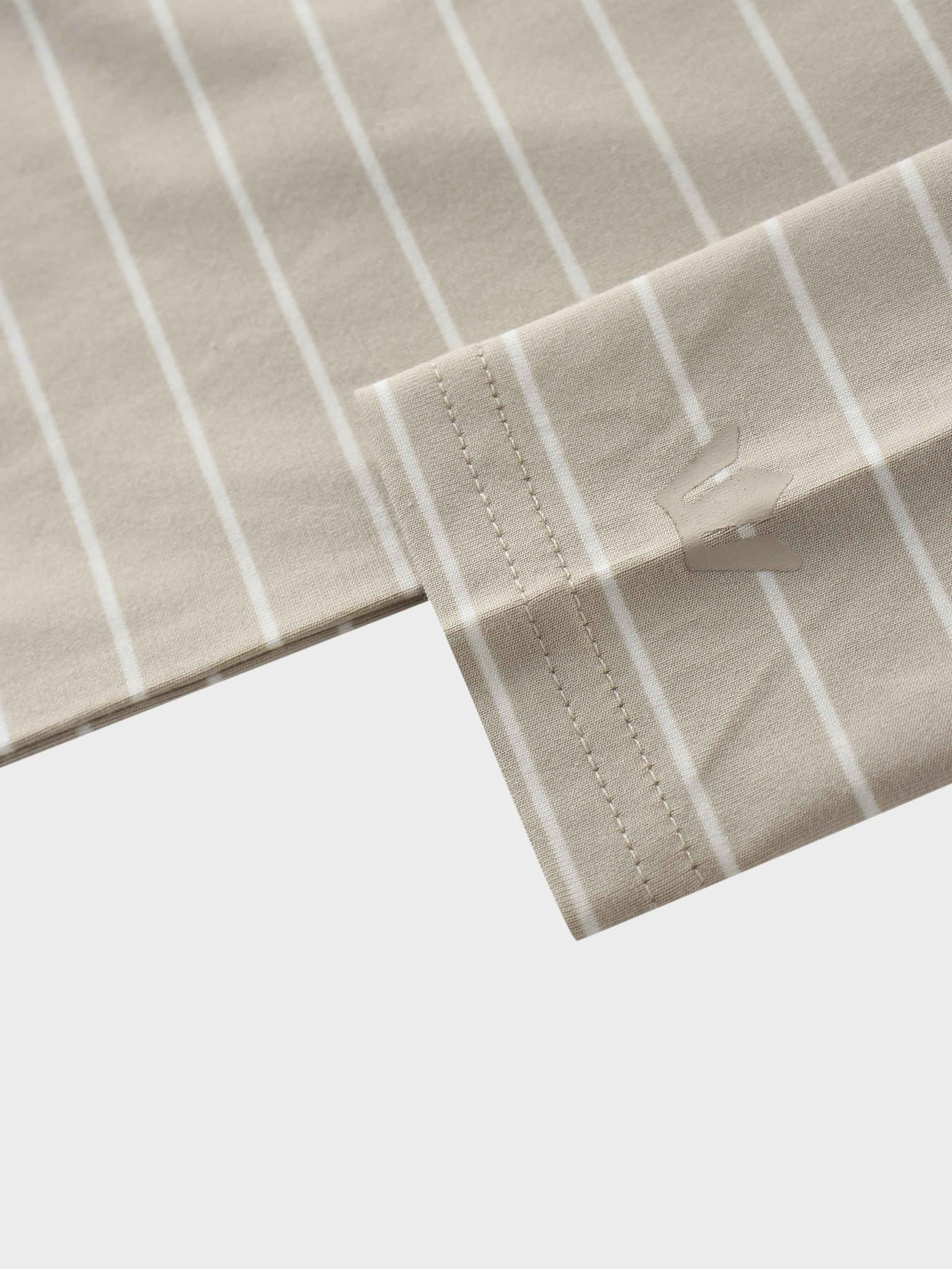 Striped Collar Snap Tee-Tan/White