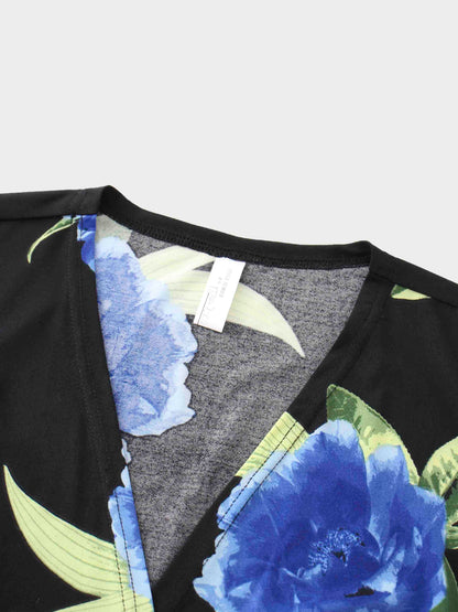 Maxi Wrap Dress-Blue Floral