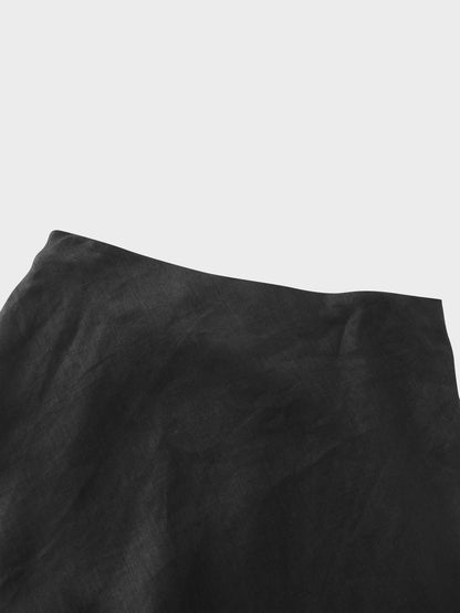 Linen Slip Skirt-Black