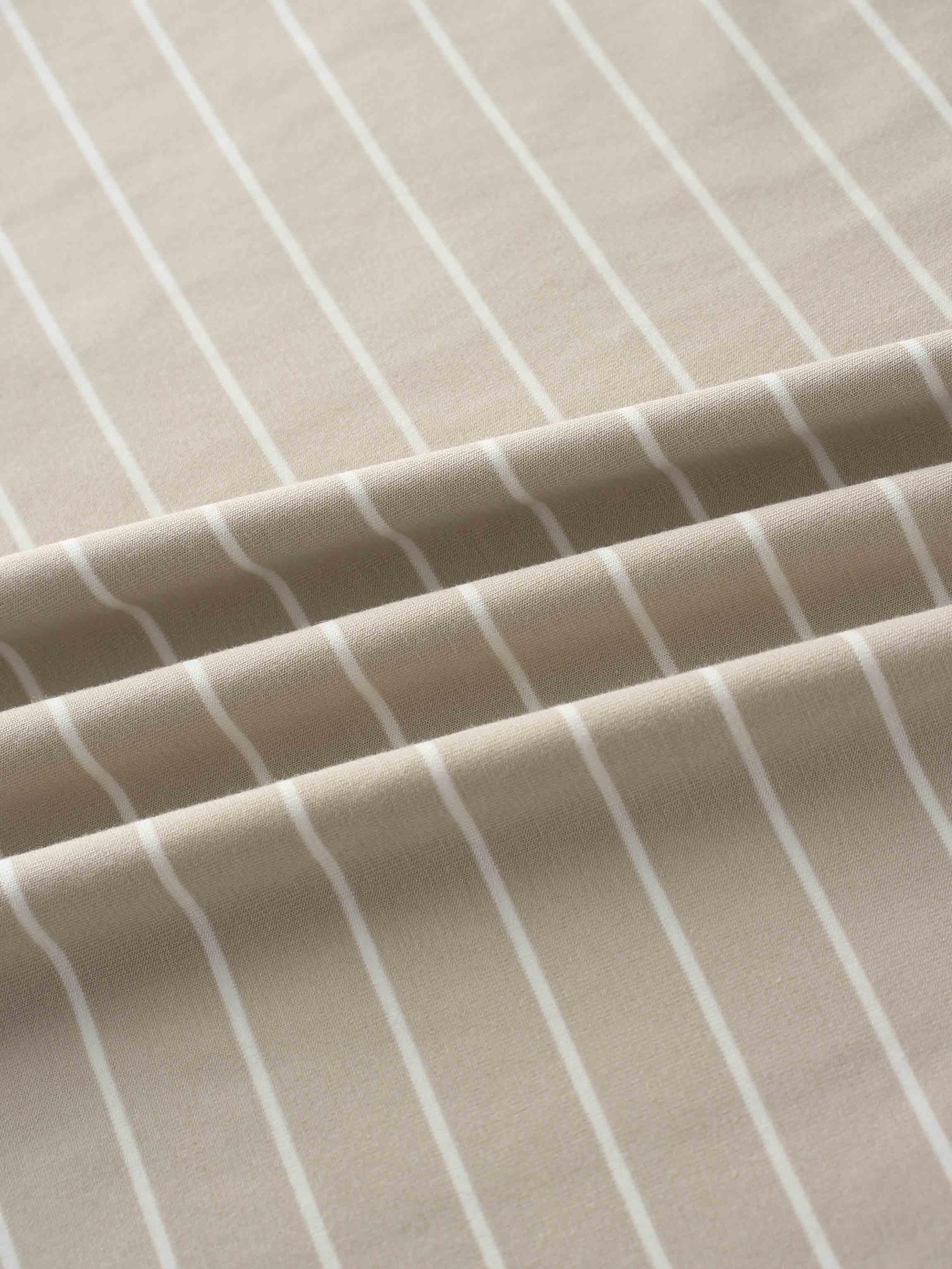 Striped Collar Snap Tee-Tan/White