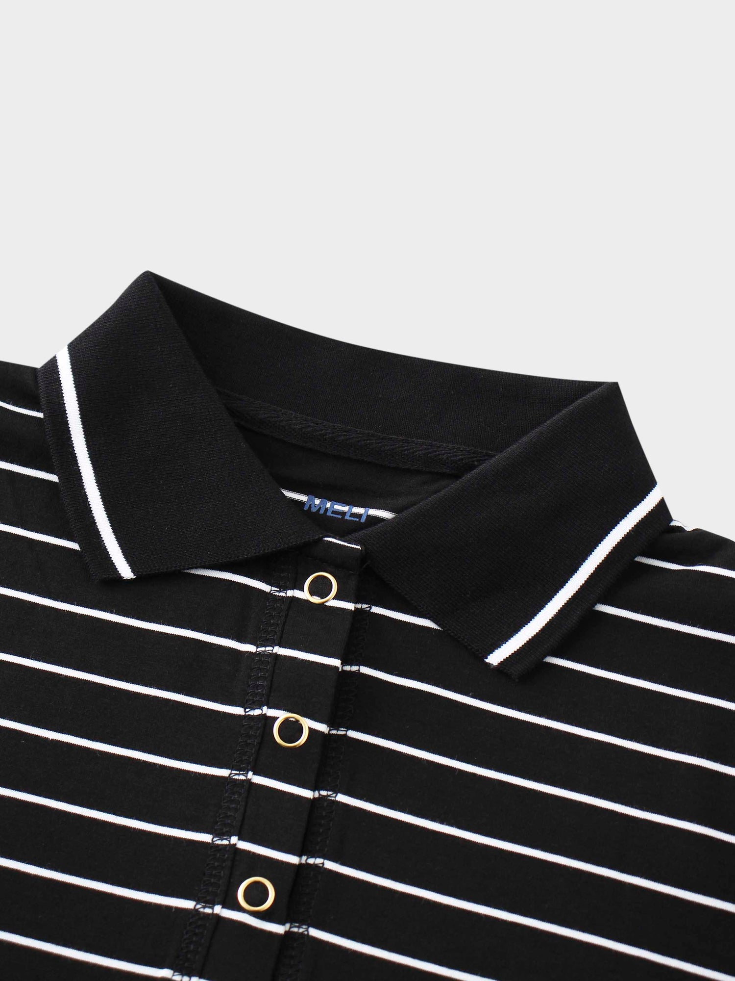 Striped Collar Snap Tee-Black/White