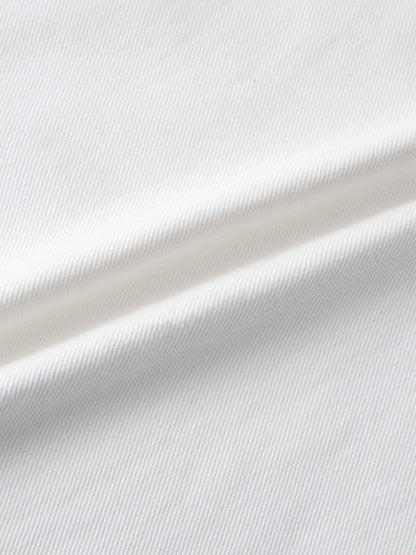 Leather Trim Denim Skirt-White
