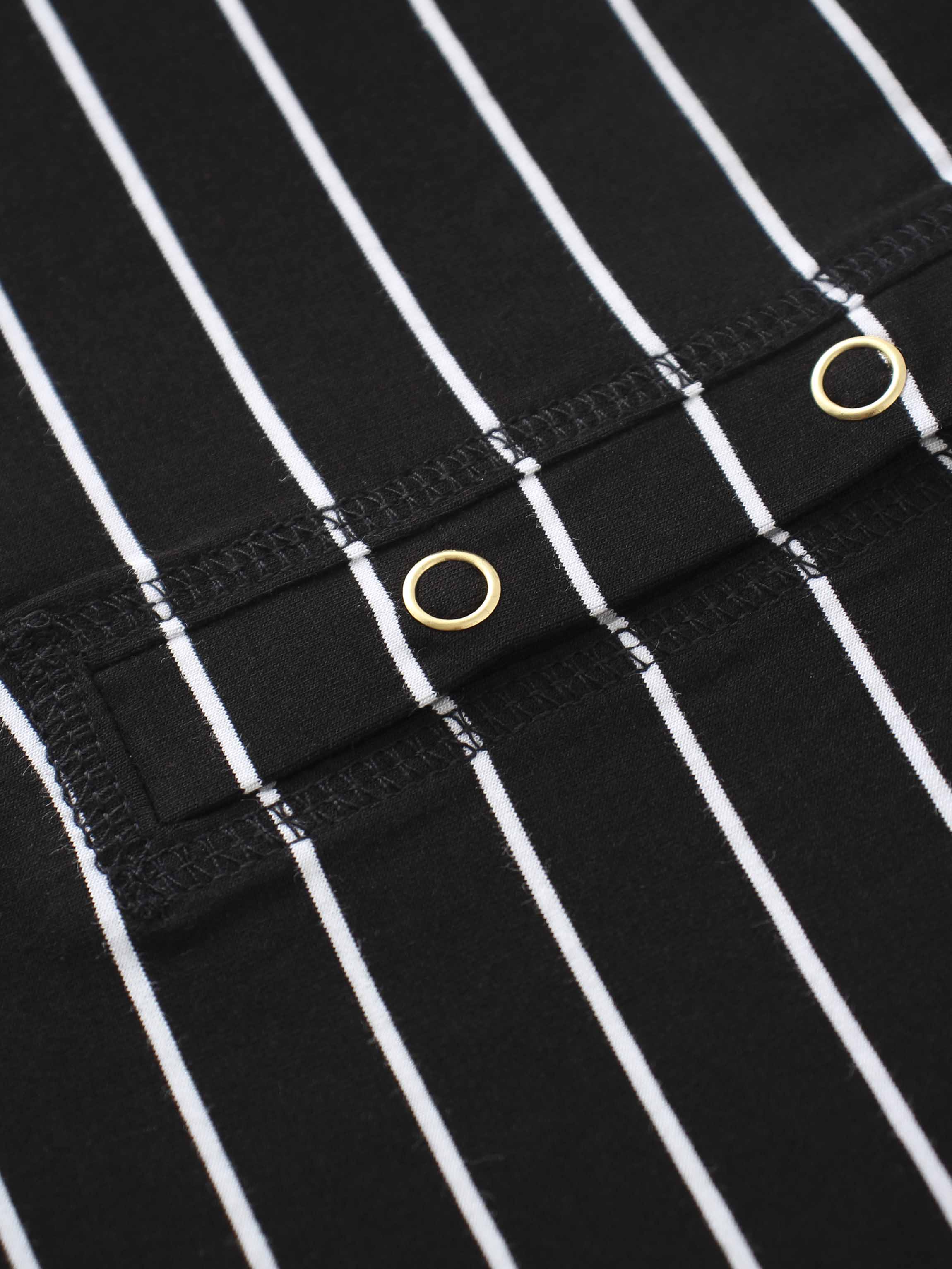 Striped Collar Snap Tee-Black/White