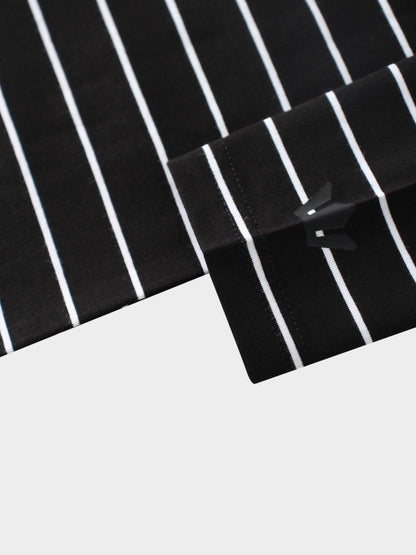 Striped Collar Snap Tee-Black/White