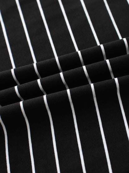 Striped Collar Snap Tee-Black/White
