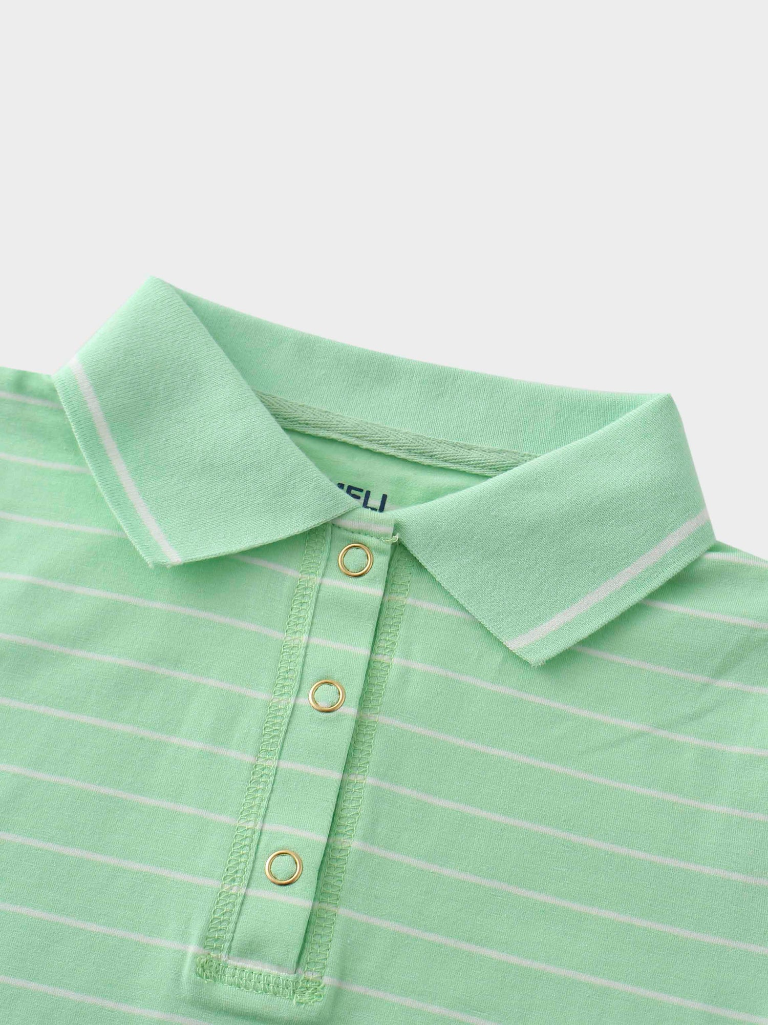 Striped Collar Snap Tee-Mint/White
