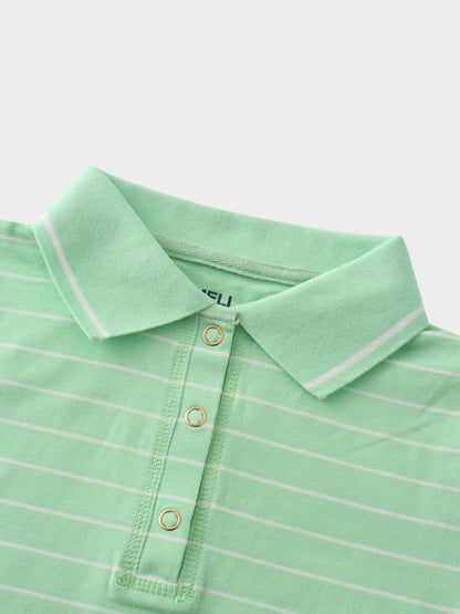 Striped Collar Snap Tee-Mint/White