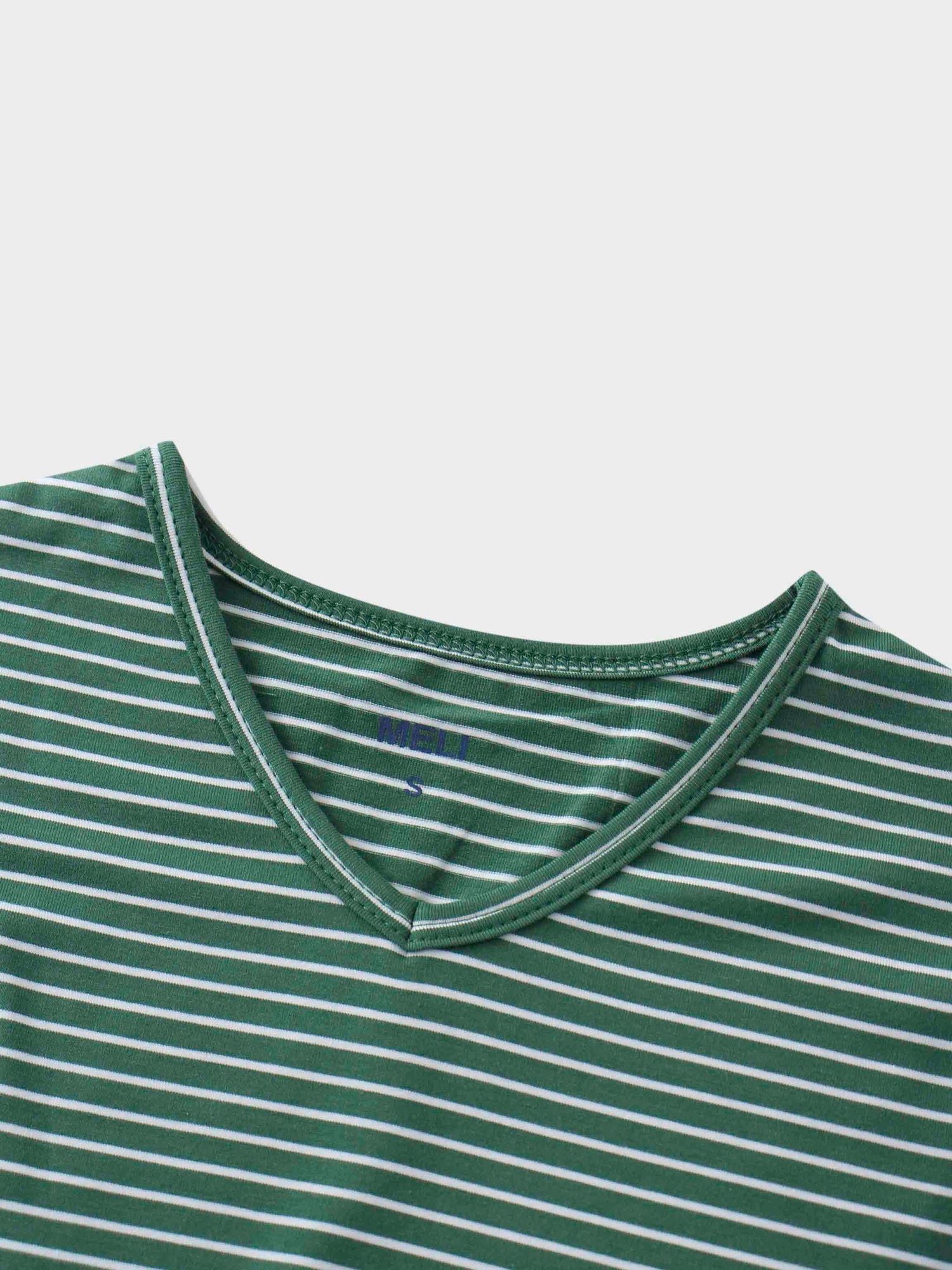 Flat Striped High V Long Sleeve-Green/White