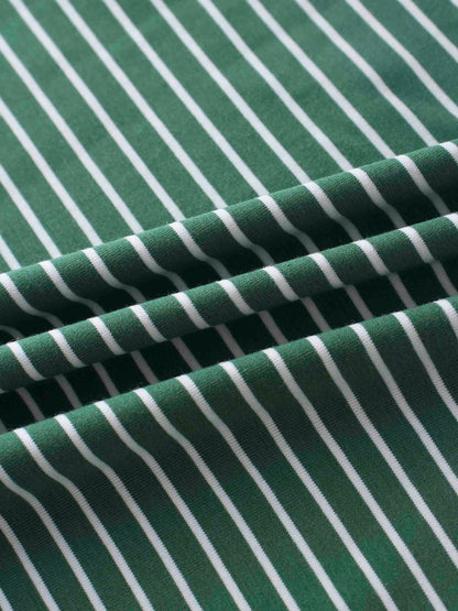 Flat Striped High V Long Sleeve-Green/White