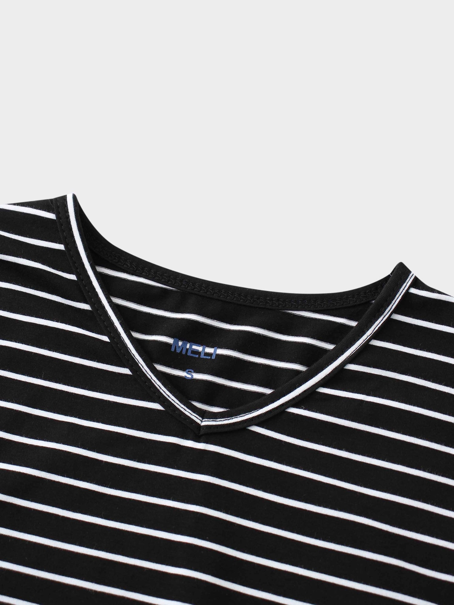 Flat Striped High V Long Sleeve-Black/White