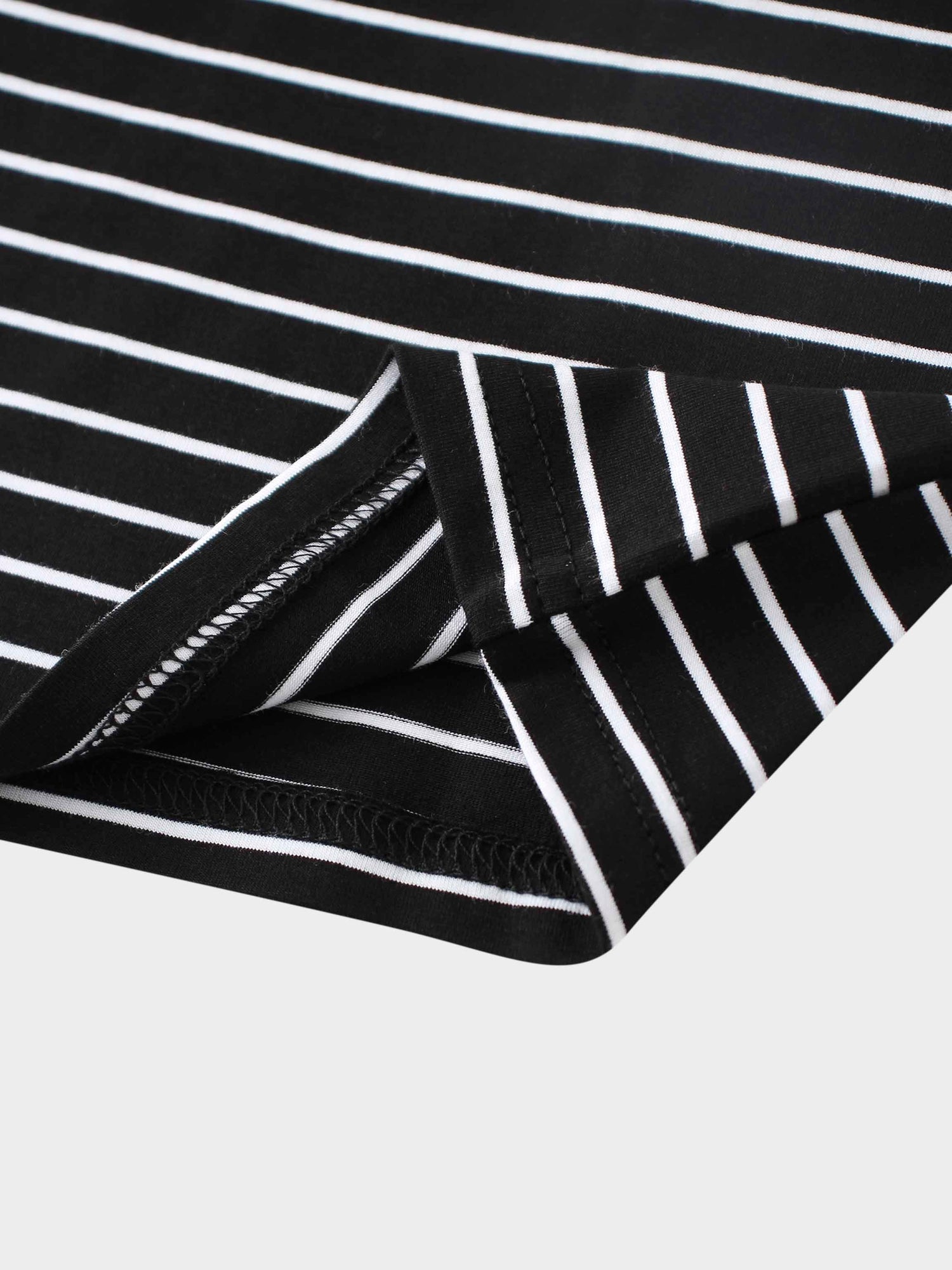 Flat Striped High V Long Sleeve-Black/White