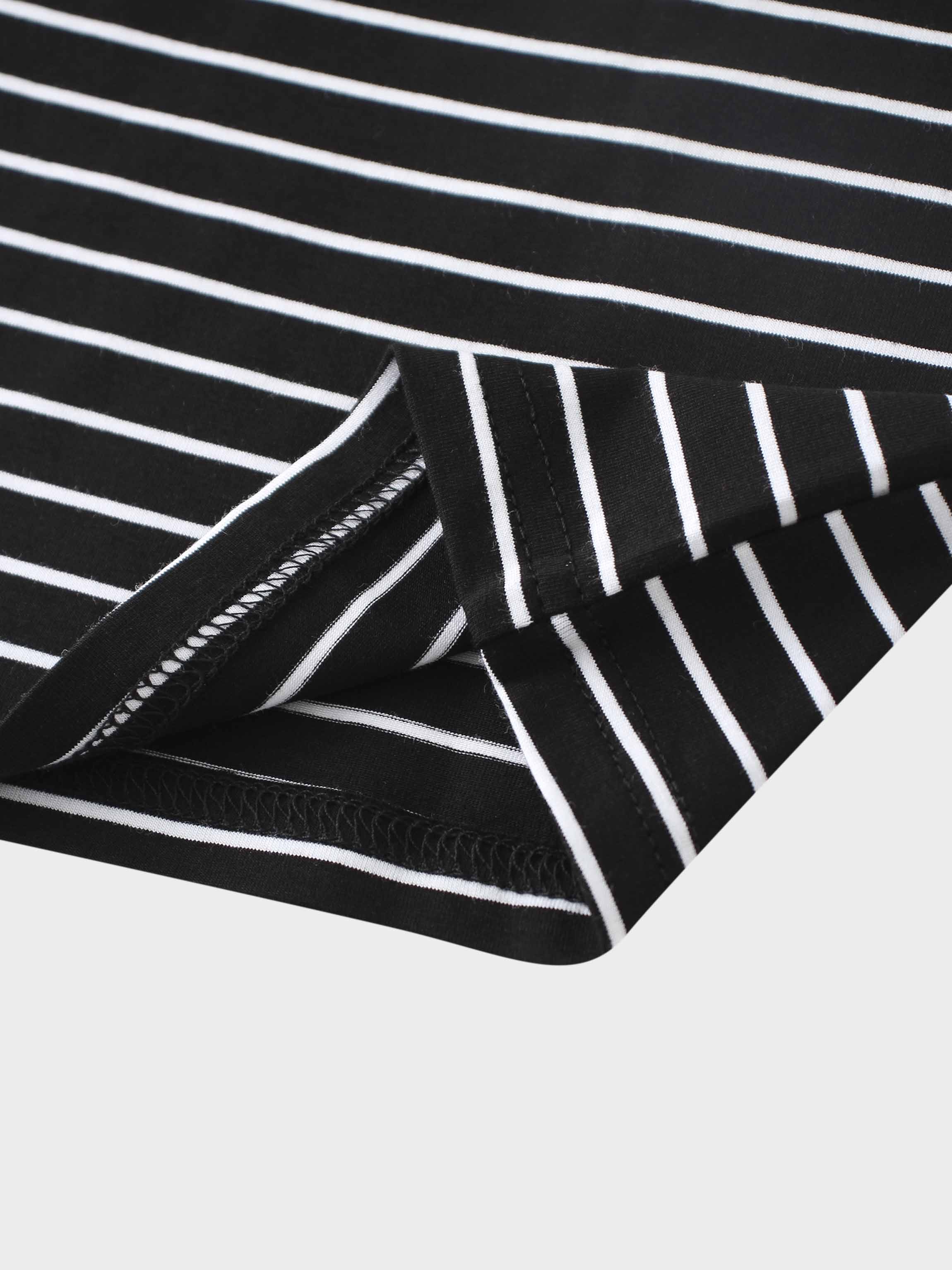 Flat Striped High V Long Sleeve-Black/White