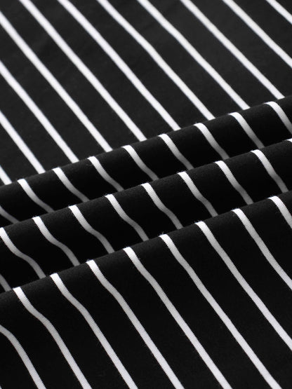 Flat Striped High V Long Sleeve-Black/White