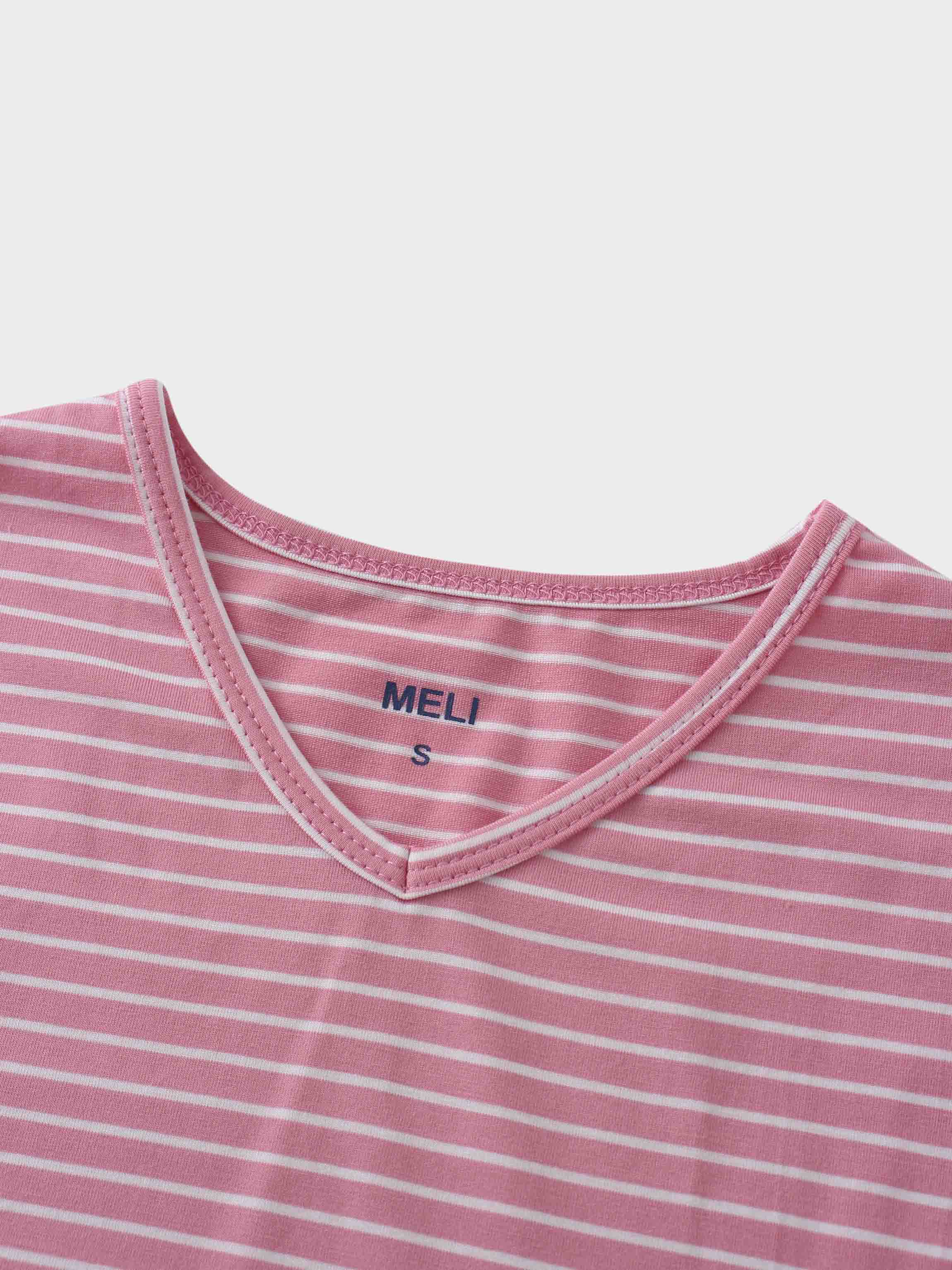 Flat Striped High V Long Sleeve-Pink/White