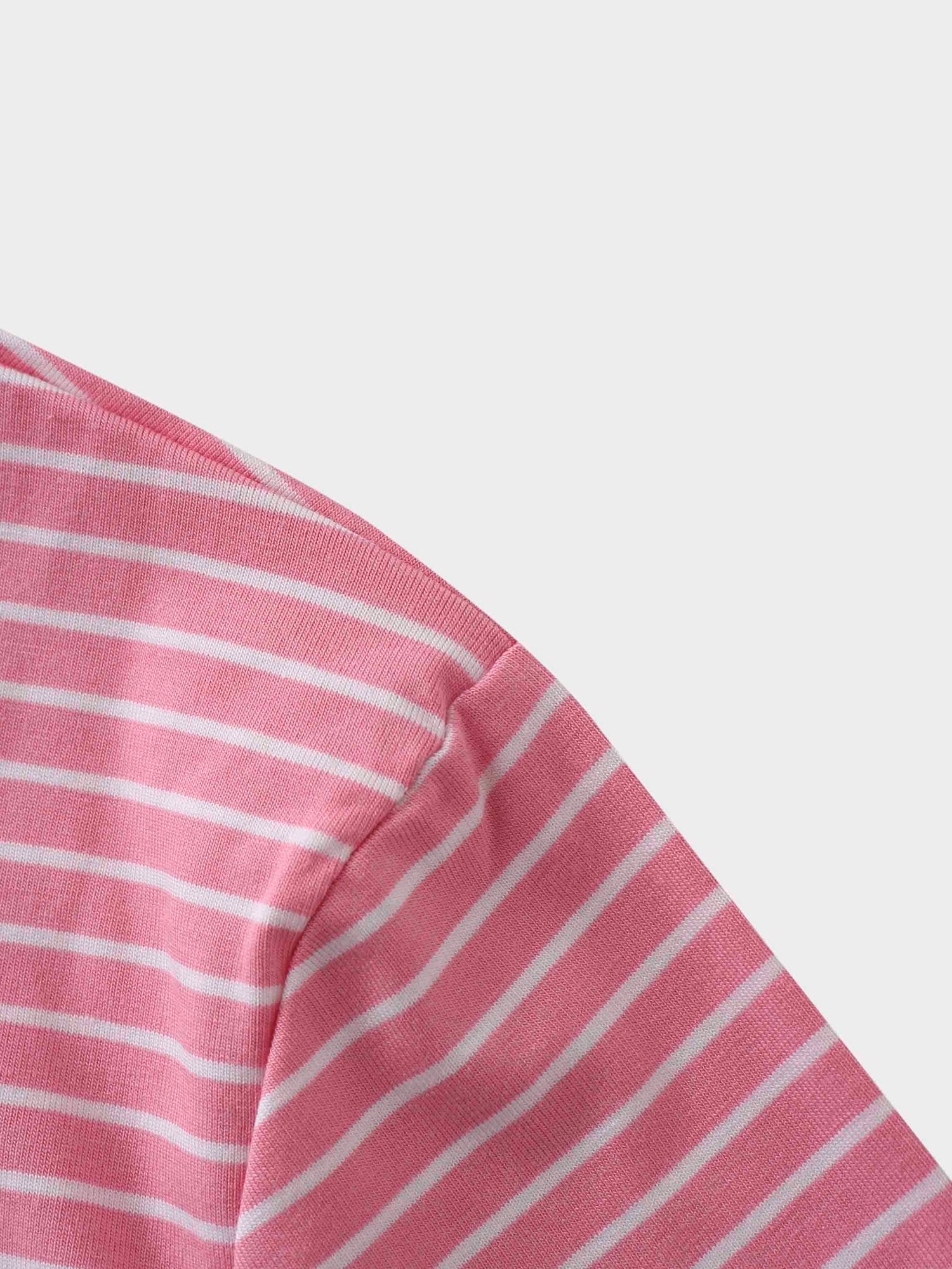 Flat Striped High V Long Sleeve-Pink/White