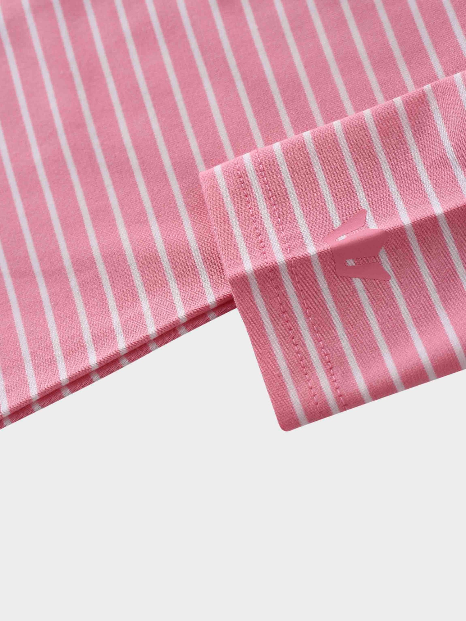 Flat Striped High V Long Sleeve-Pink/White