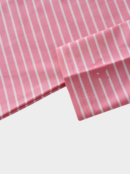 Flat Striped High V Long Sleeve-Pink/White