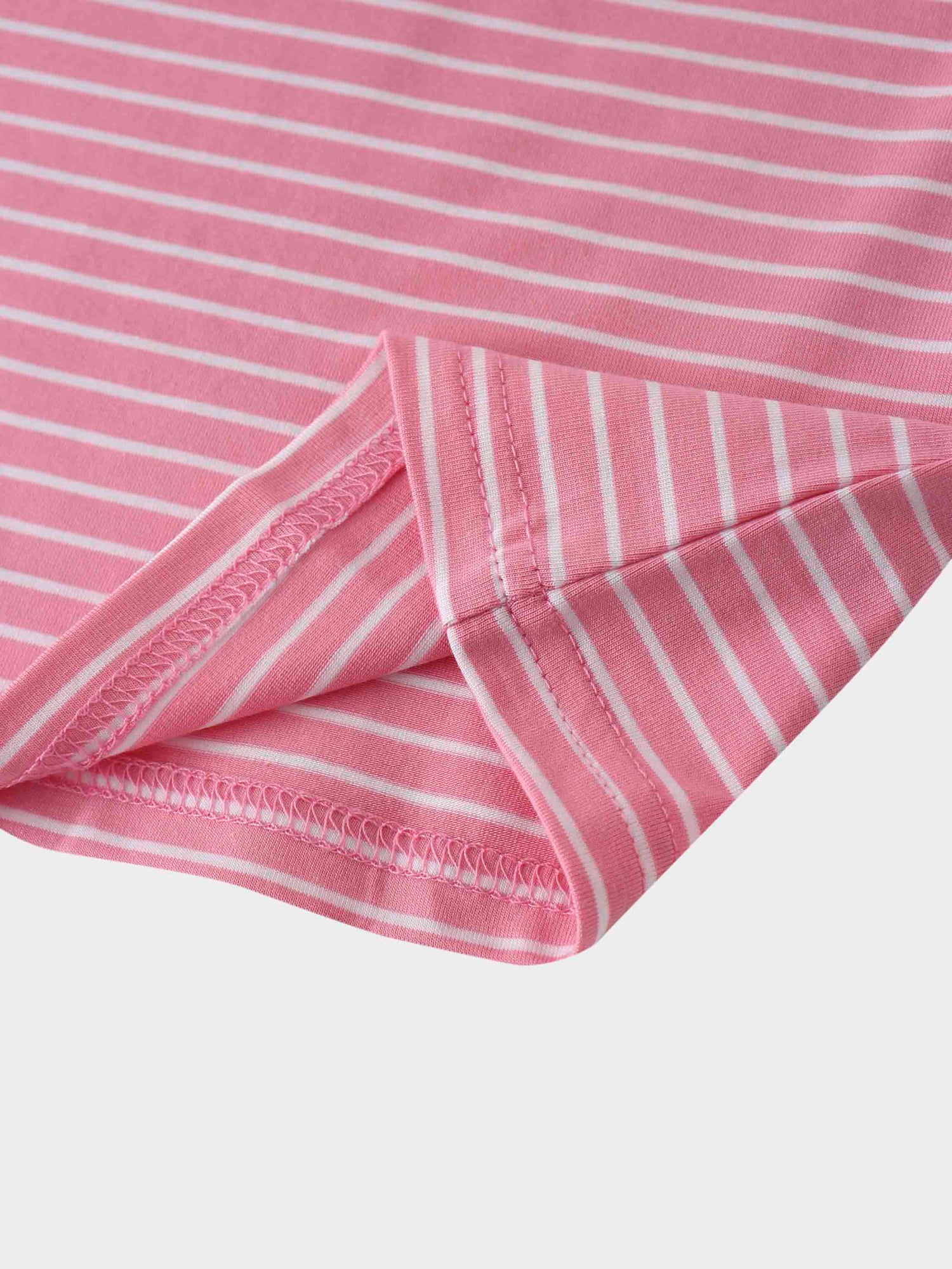 Flat Striped High V Long Sleeve-Pink/White