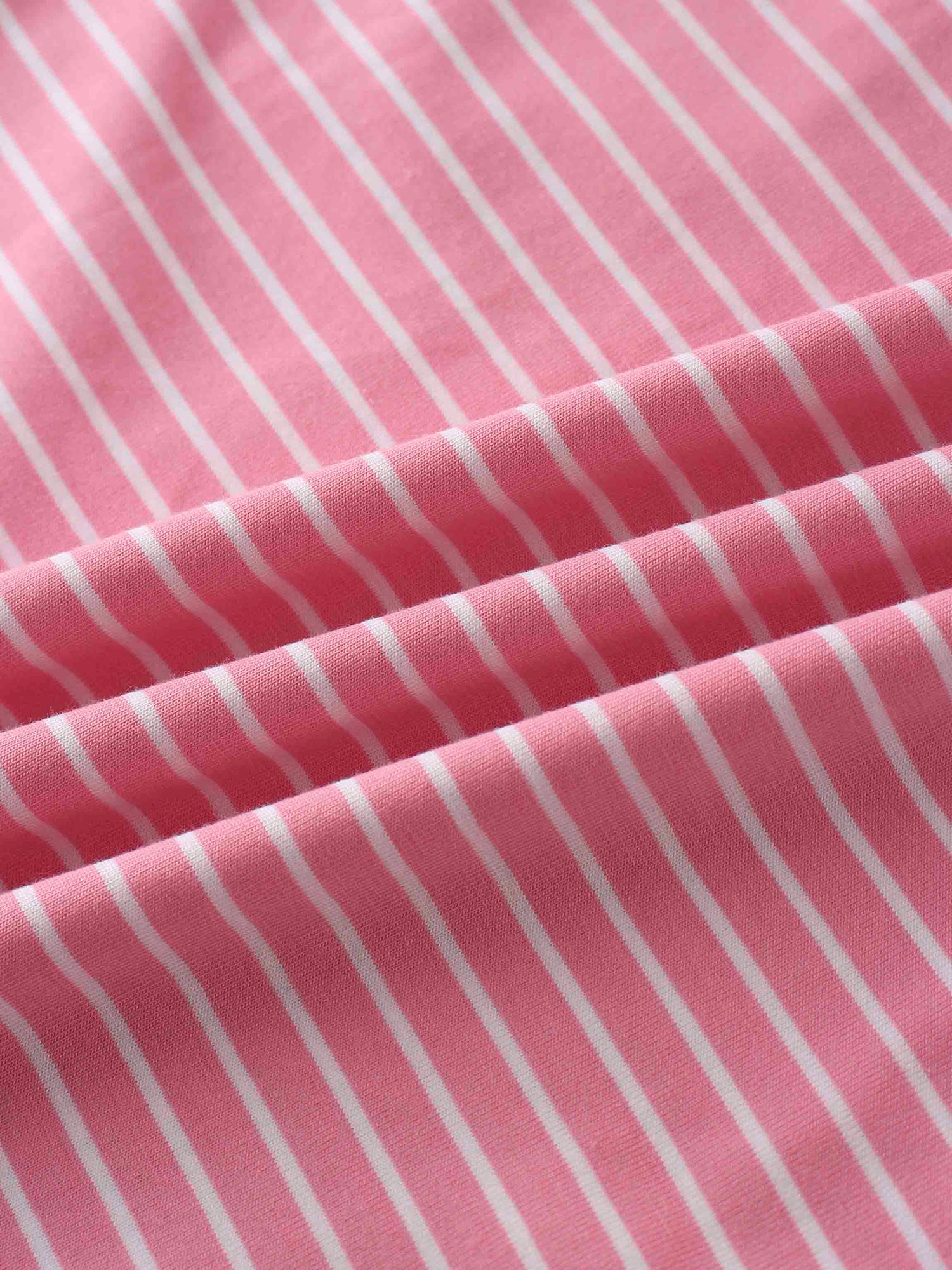 Flat Striped High V Long Sleeve-Pink/White