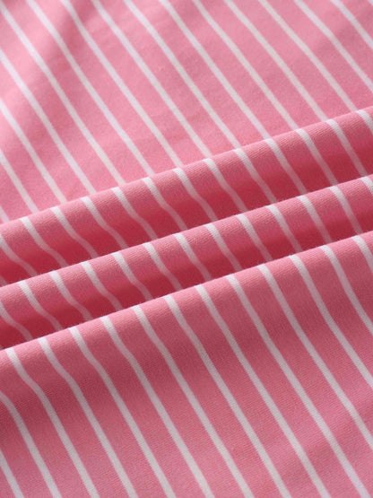 Flat Striped High V Long Sleeve-Pink/White