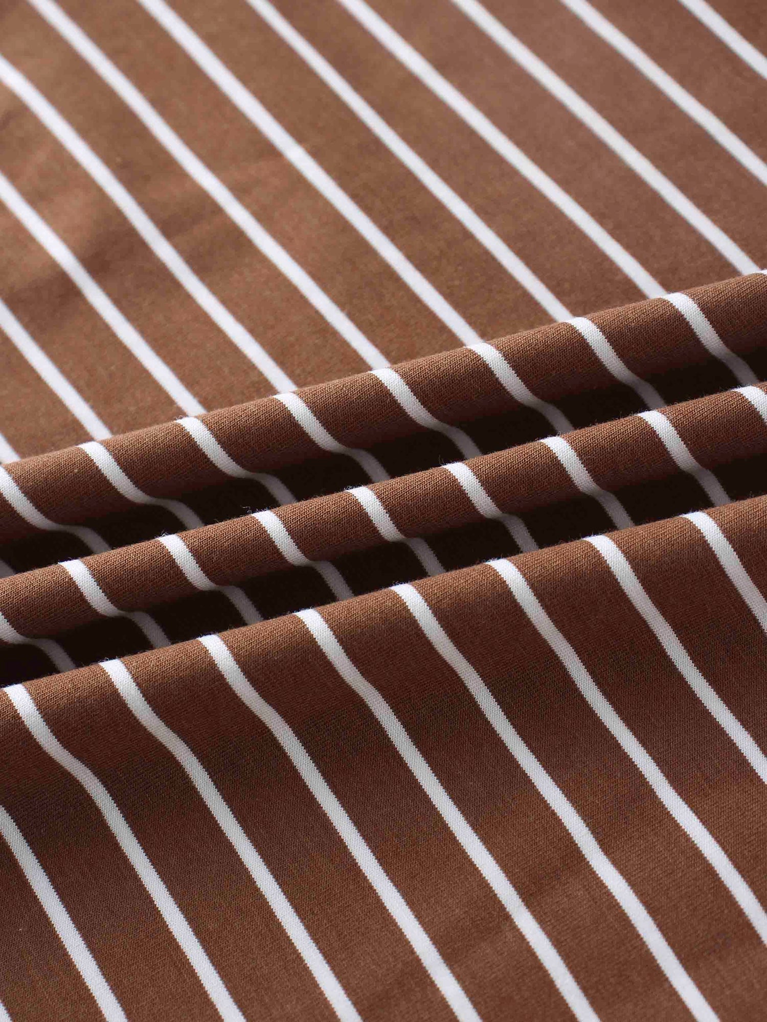 Flat Striped High V Long Sleeve-Brown/White