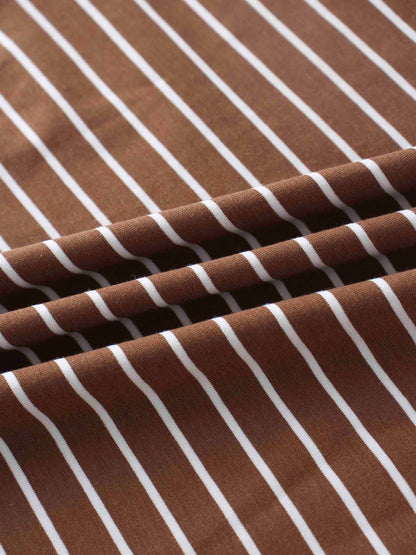 Flat Striped High V Long Sleeve-Brown/White