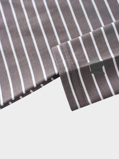 Flat Striped High V Long Sleeve-Grey/White