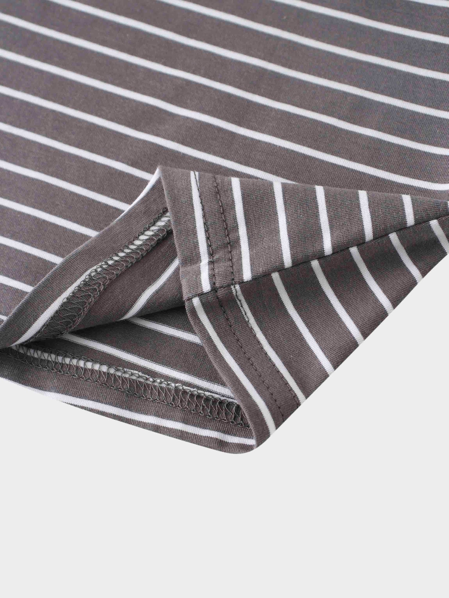 Flat Striped High V Long Sleeve-Grey/White