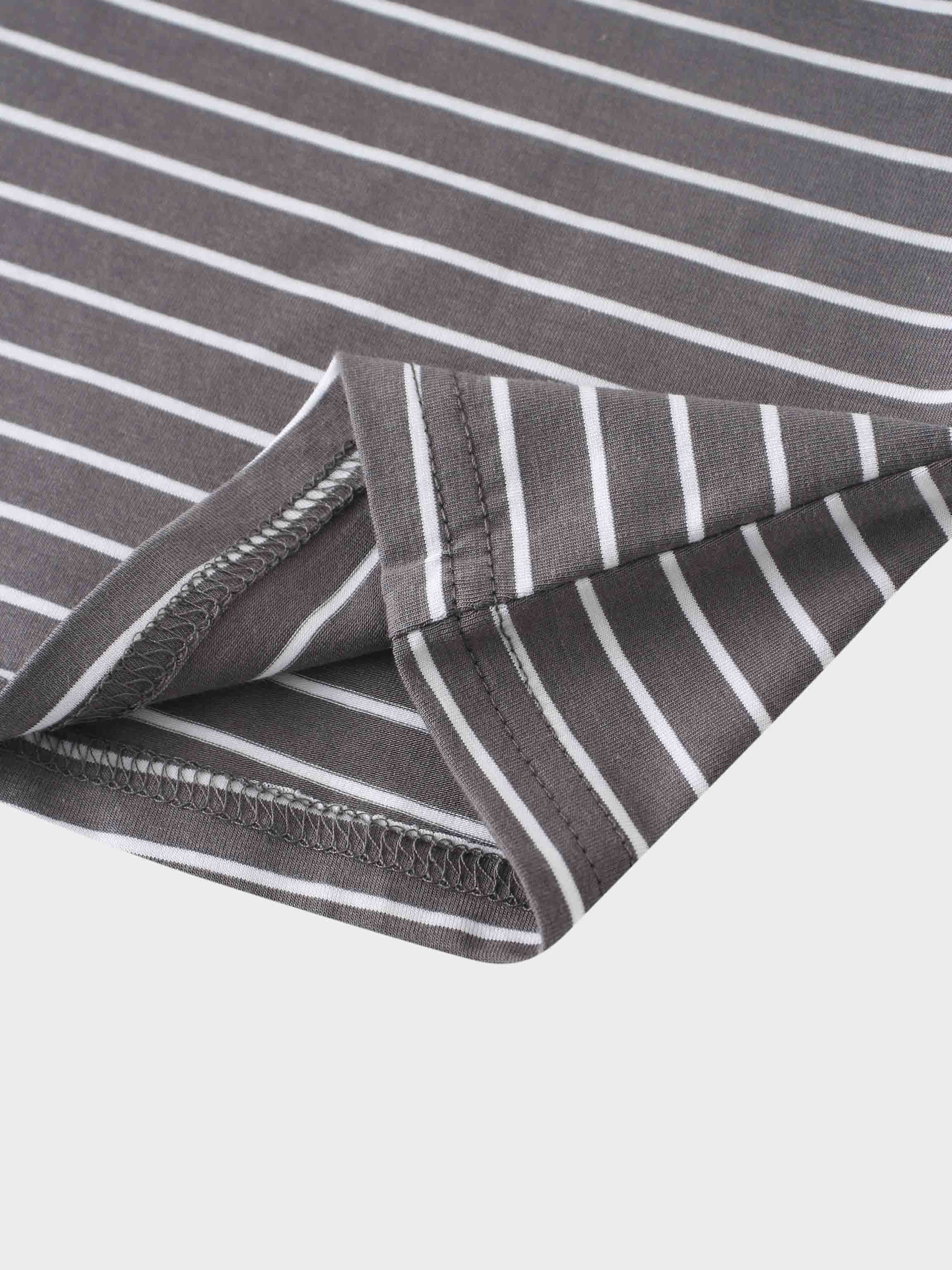 Flat Striped High V Long Sleeve-Grey/White