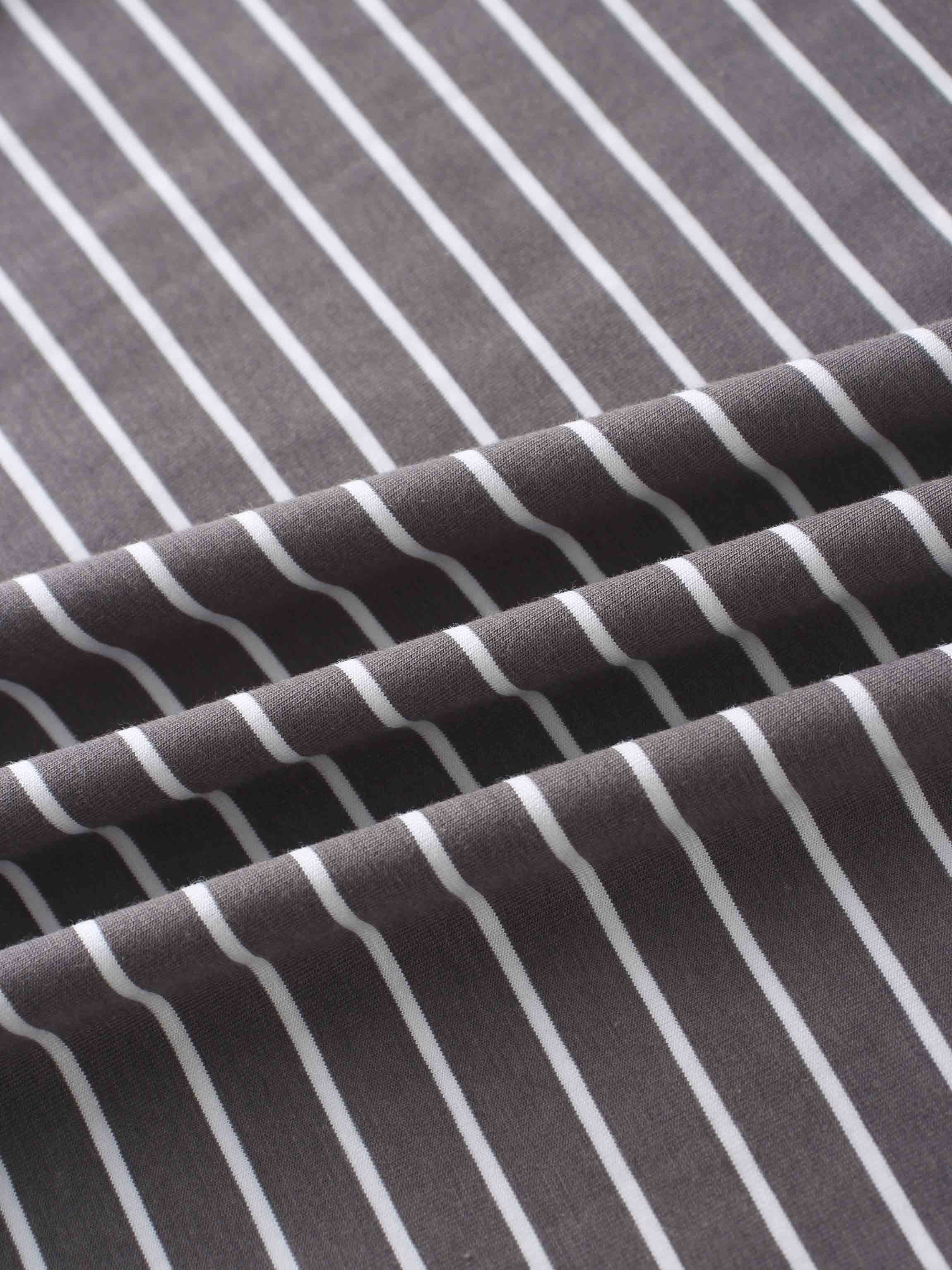 Flat Striped High V Long Sleeve-Grey/White