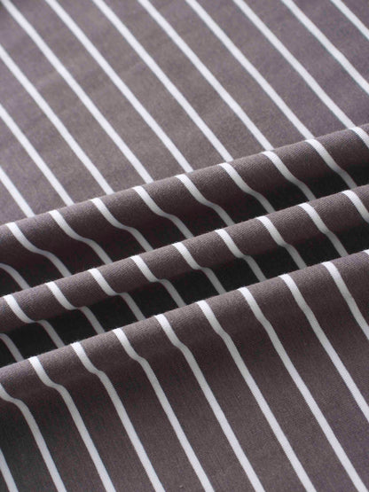 Flat Striped High V Long Sleeve-Grey/White
