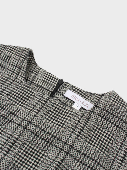 Front Pleat Square Neck Dress-Black/White Plaid