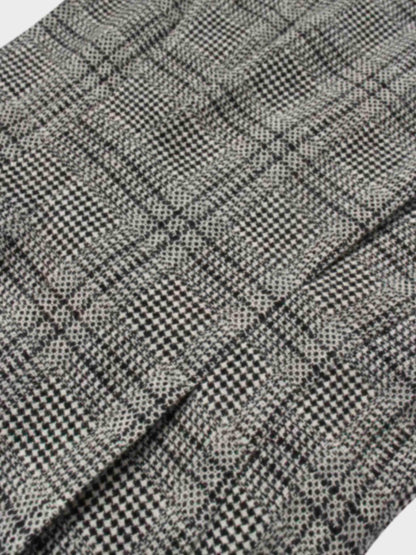 Front Pleat Square Neck Dress-Black/White Plaid