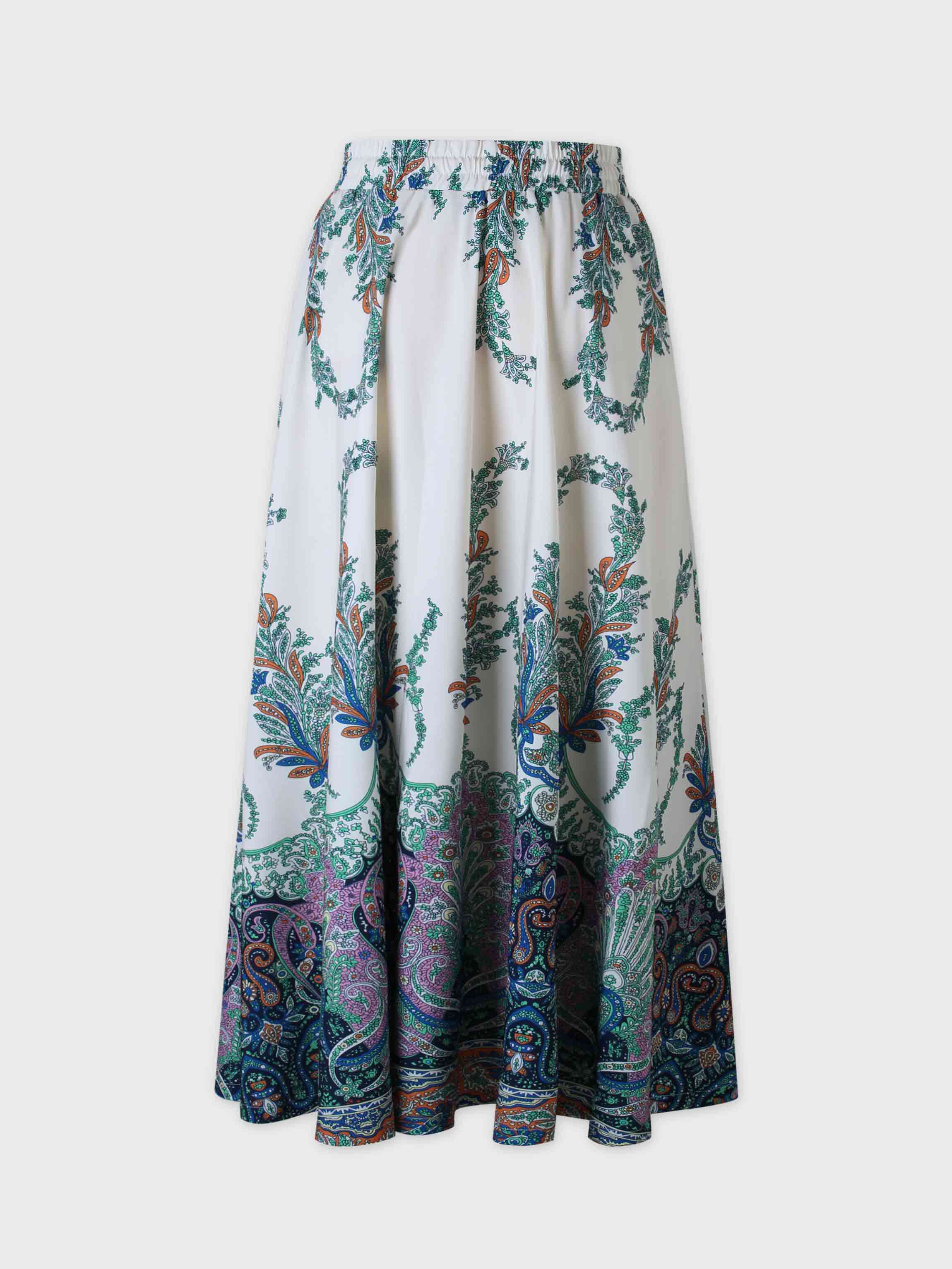 Drawstring Printed Skirt-Blue Floral