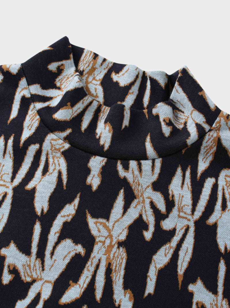 Boxy Mock Neck Top-Blue Floral