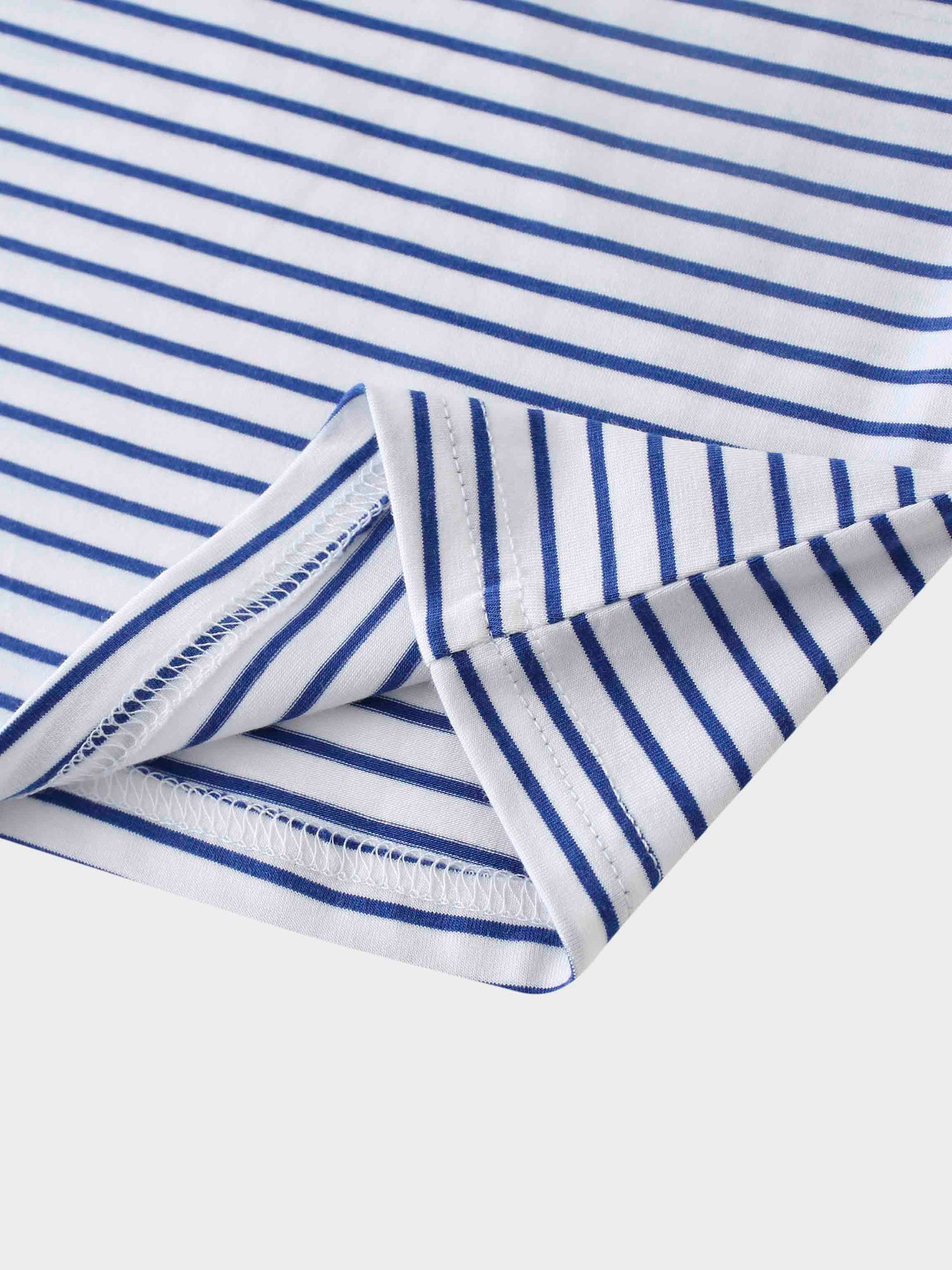 Flat Striped High V Long Sleeve-White/Navy