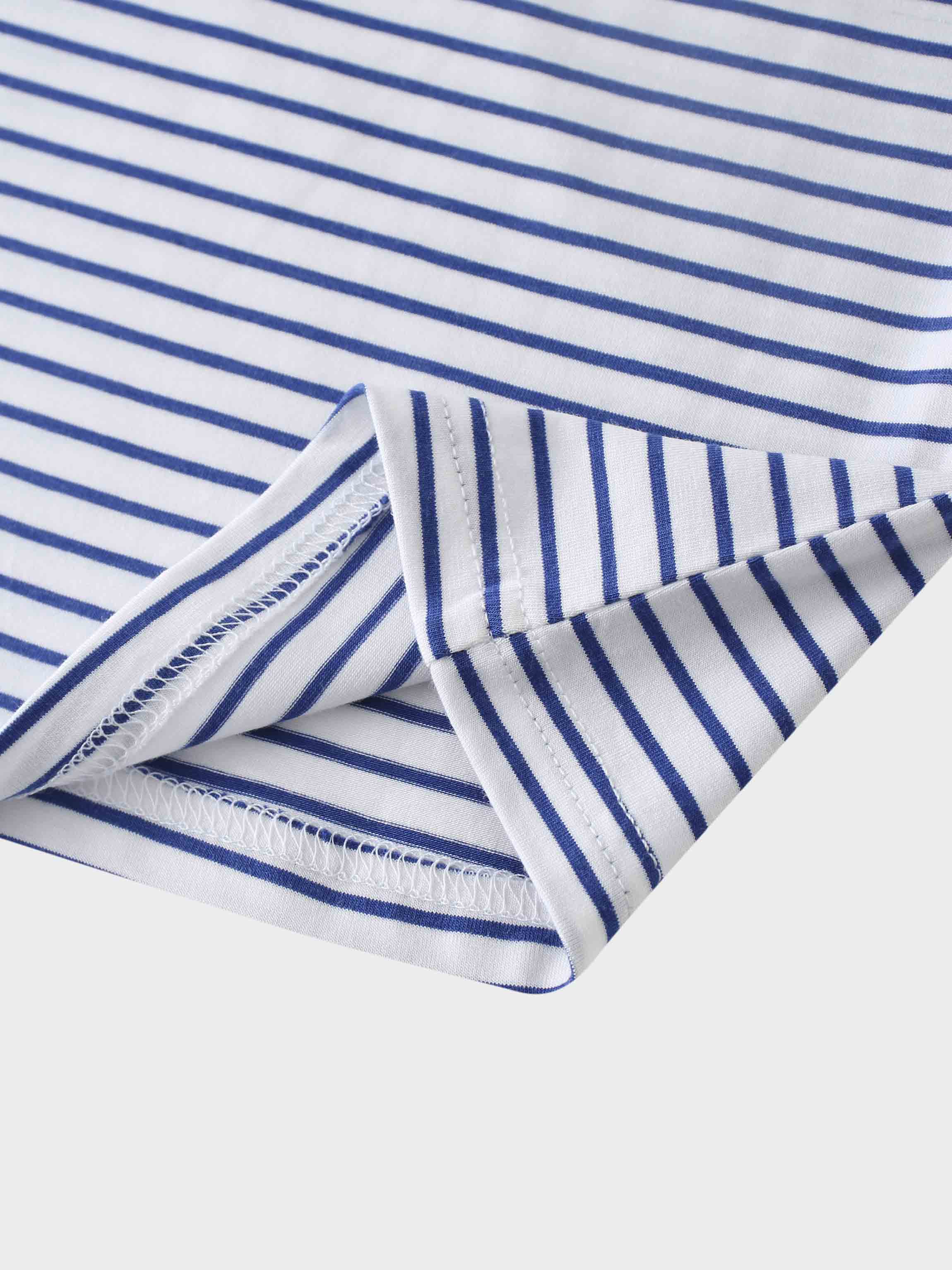 Flat Striped High V Long Sleeve-White/Navy