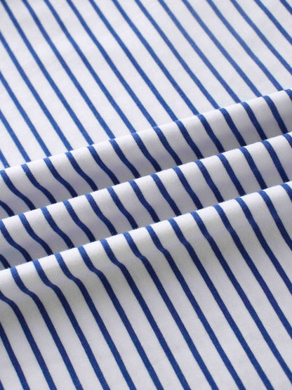 Flat Striped High V Long Sleeve-White/Navy